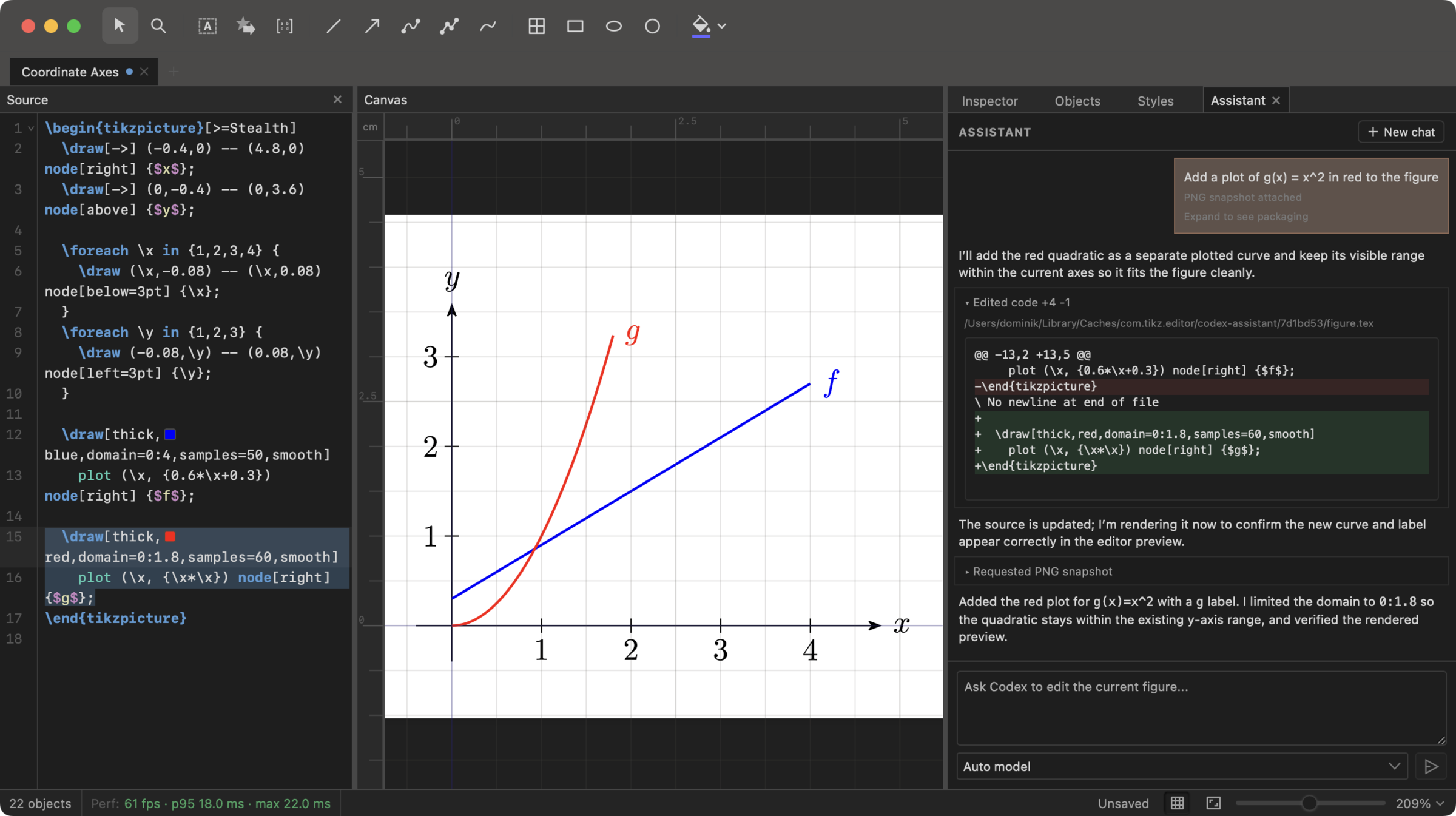 Image 3: TikZ Editor desktop assistant editing a figure with Codex